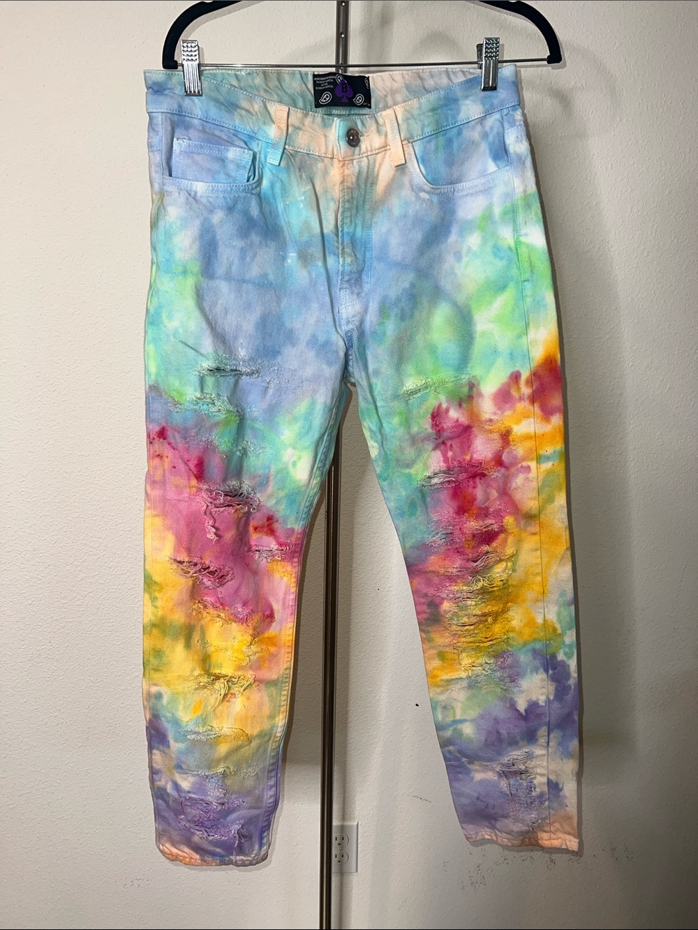 B Designed in Harlem Streetwear Tie-Dye Distressed Jeans - Multicolor